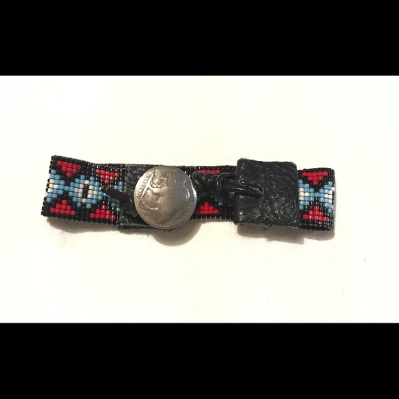 Sundance Inspired Loom Woven Bead Bracelet Genuine Buffalo Head Nickel & Leather - Picture 9 of 10